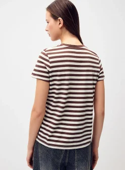 Small embroidery striped T-shirt