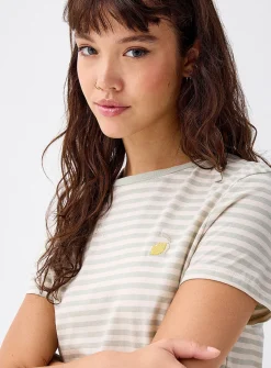 Small embroidery striped T-shirt