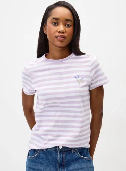 Small embroidery striped T-shirt