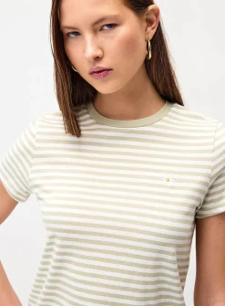 Small embroidery striped T-shirt