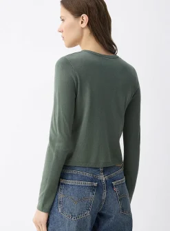 Small-button fine-knit cardigan