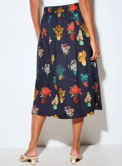 Small-button flared midi skirt
