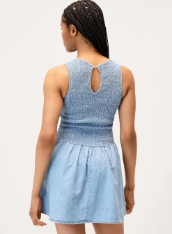 Smocked bust denim minidress