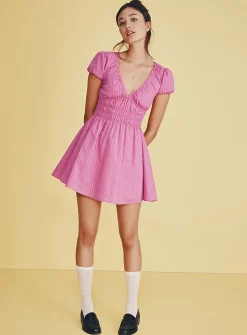 Smocked poplin minidress