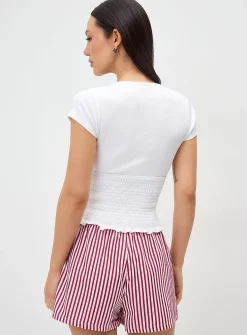 Smocked V-neck T-shirt