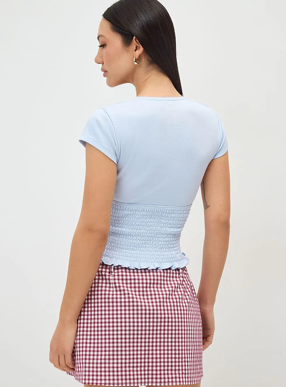 Smocked V-neck T-shirt