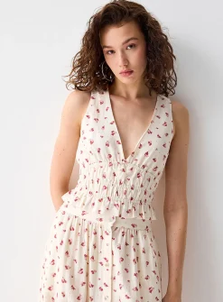 Smocked waist linen blend camisole