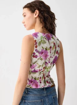 Smocked waist linen blend camisole