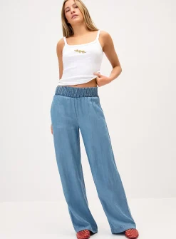 Smocked waist wide-leg pant