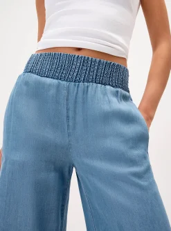 Smocked waist wide-leg pant