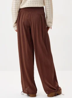 Smocked-waist crinkled-finish pant