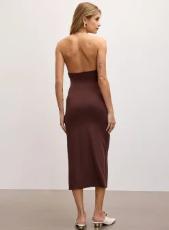 Soft microfibre golden necklace halter dress