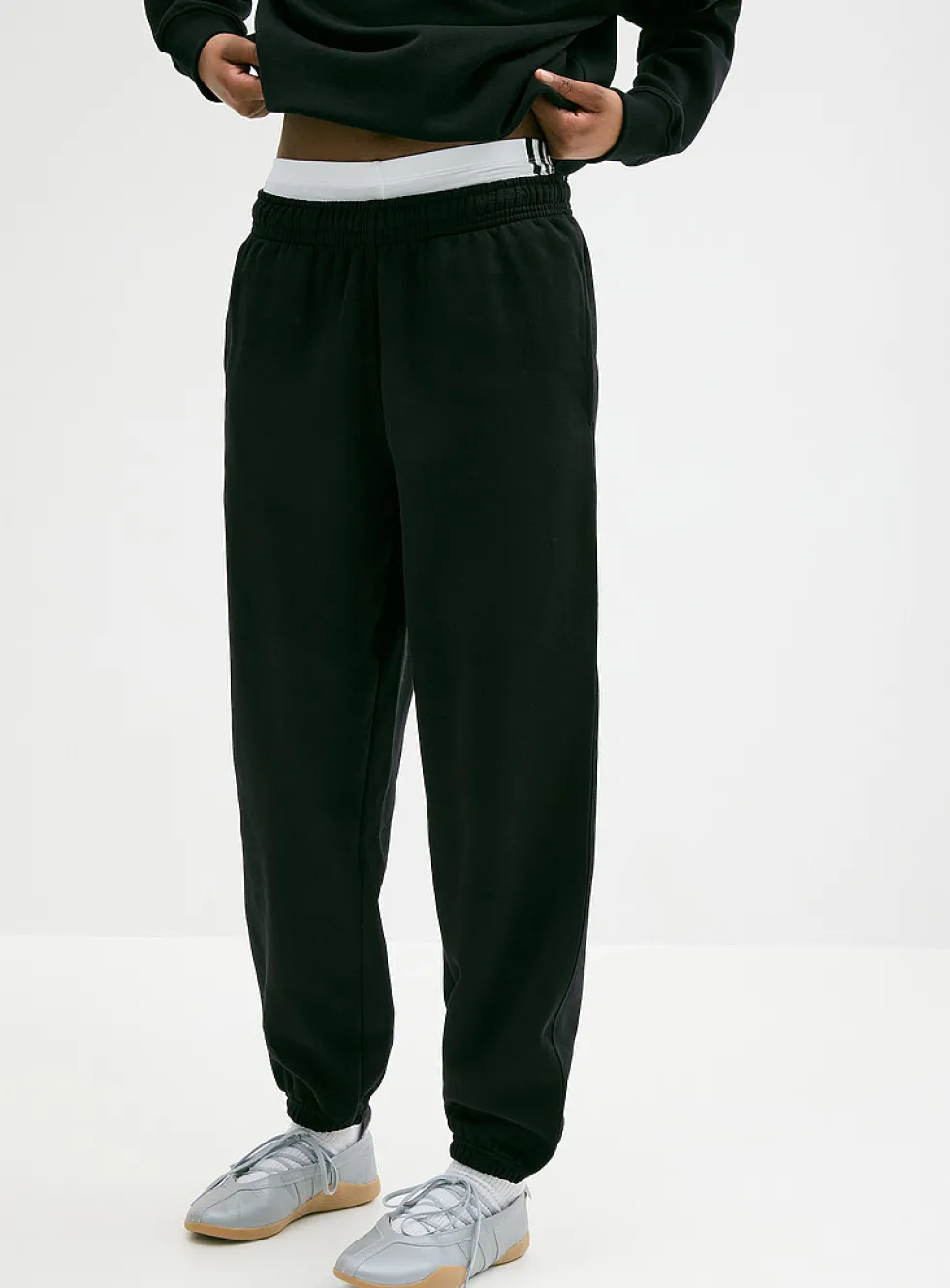 Solid cotton-fleece loose joggers
