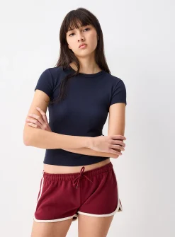 Solid ribbed fitted T-shirt