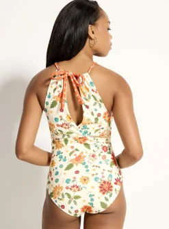 Split high-neck one-piece