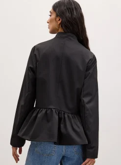 Stand-collar peplum twill jacket