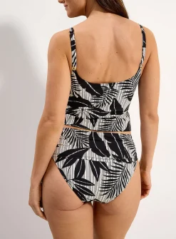Stripe and foliage short-skirt trim bikini bottom