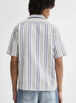 Striped basketweave camp shirt