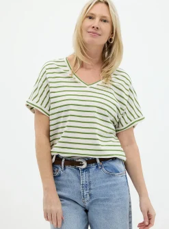 Striped cap-sleeve organic cotton T-shirt