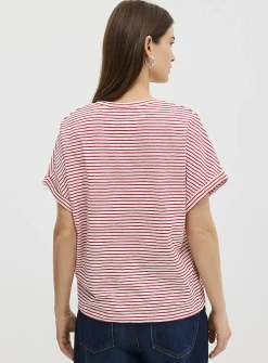Striped cap-sleeve organic cotton T-shirt