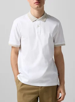 Striped collar mercerized cotton polo shirt