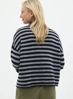 Striped funnel neck cardigan