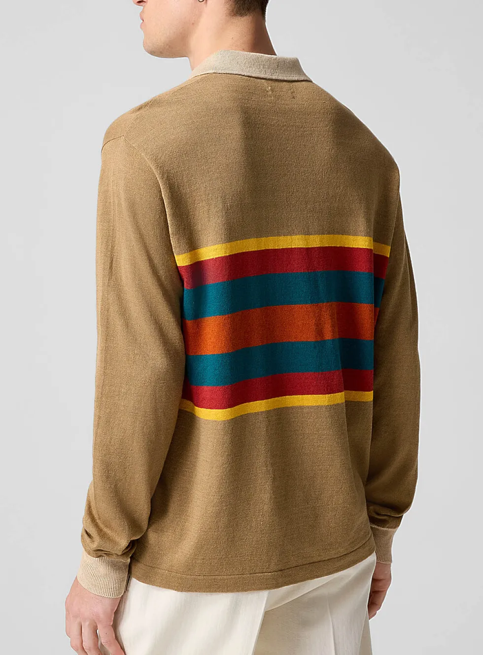 Striped linen-cotton rugby polo shirt