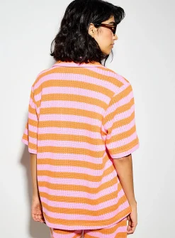 Striped notch-collar knit shirt
