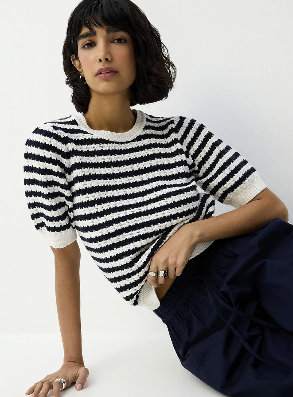 Striped popcorn knit sweater