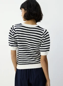 Striped popcorn knit sweater