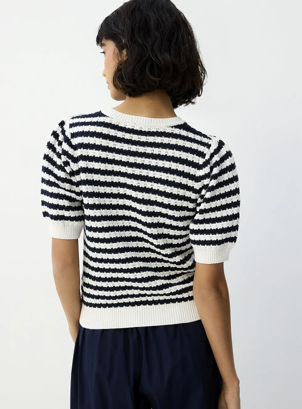 Striped popcorn knit sweater