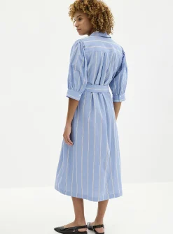 Striped puff-sleeve shirtdress