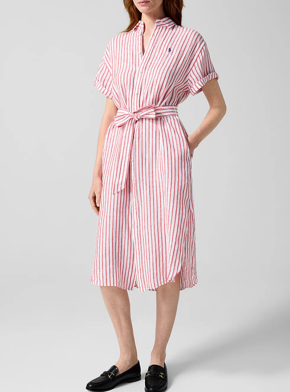 Striped pure linen shirtdress