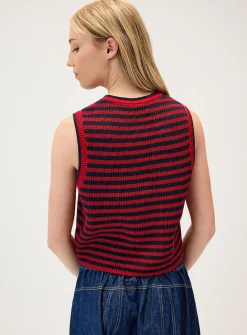 Striped ribbed knit vest
