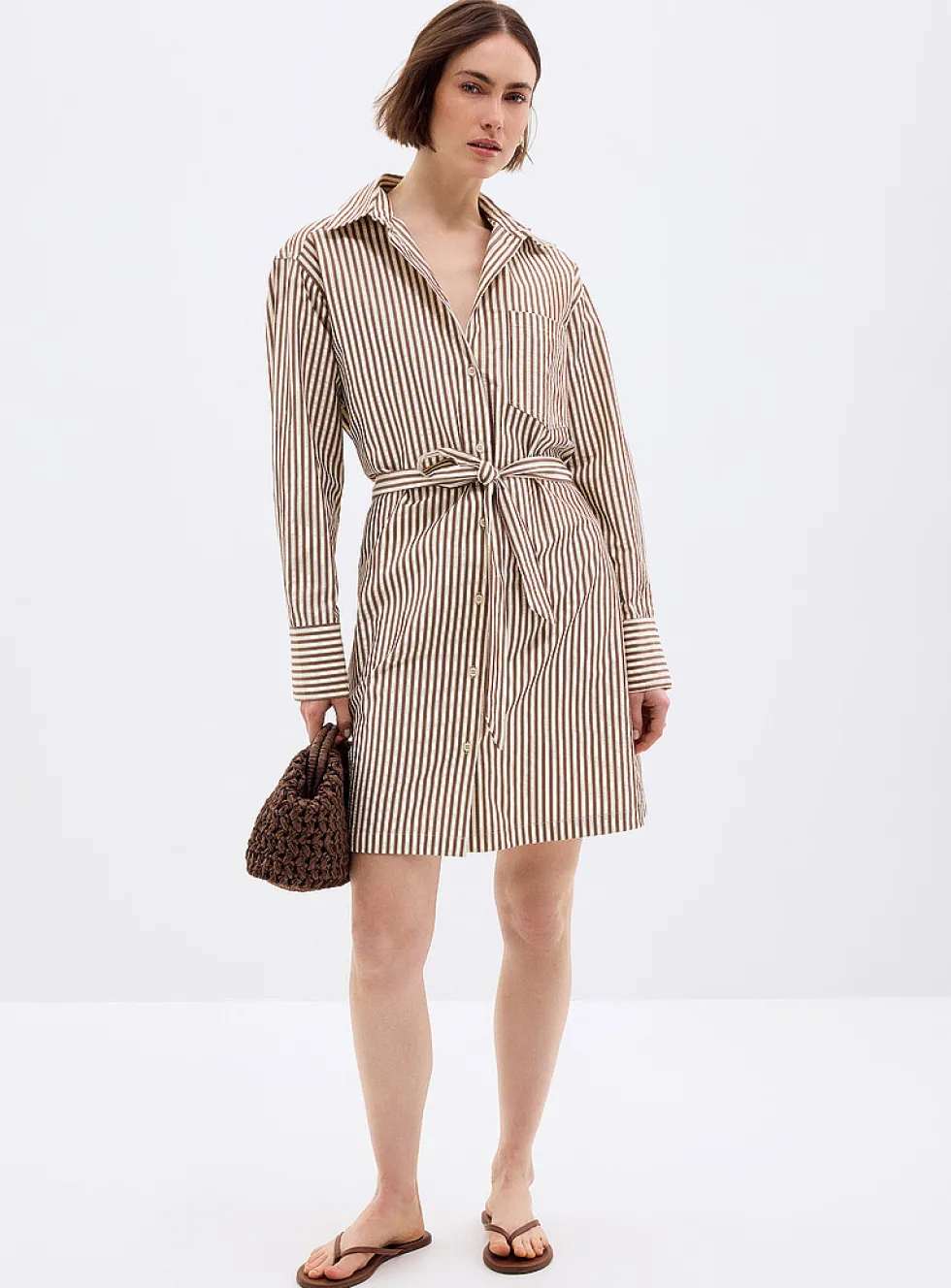 Striped seersucker shirtdress