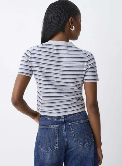 Striped short-sleeve cardigan