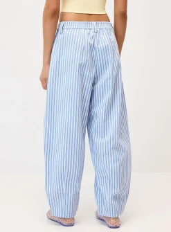 Striped twill barrel-leg pant