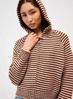 Striped zippered hooded cardigan