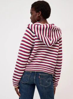 Striped zippered hooded cardigan