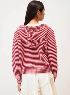 Striped zippered hooded cardigan