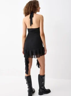 Studded neckline ruffled minidress