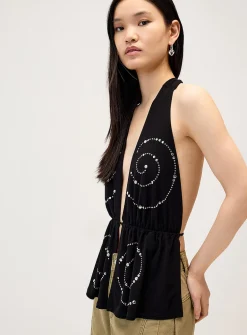 Studded open halter cami