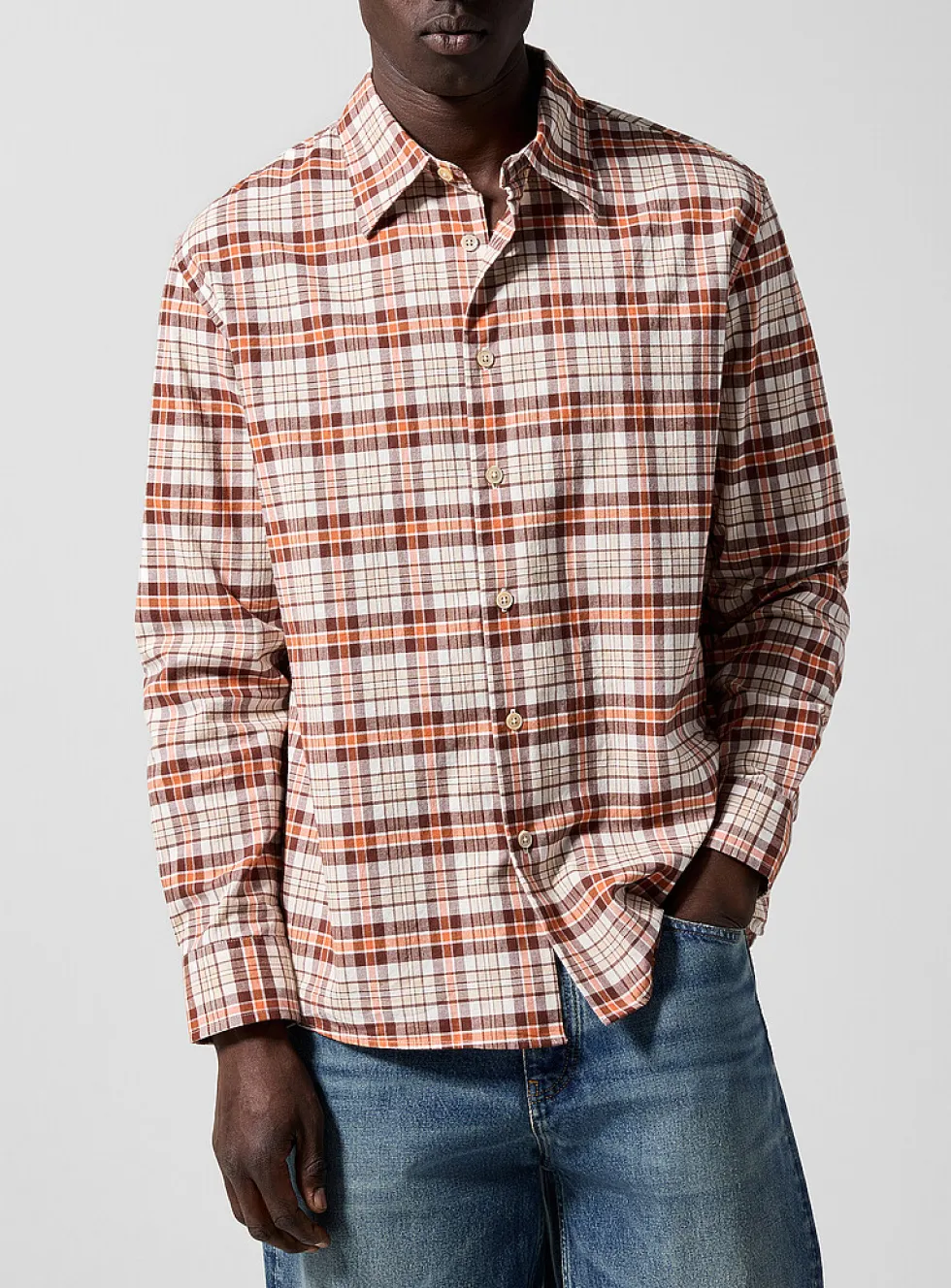Studio brushed cotton plaid shirt