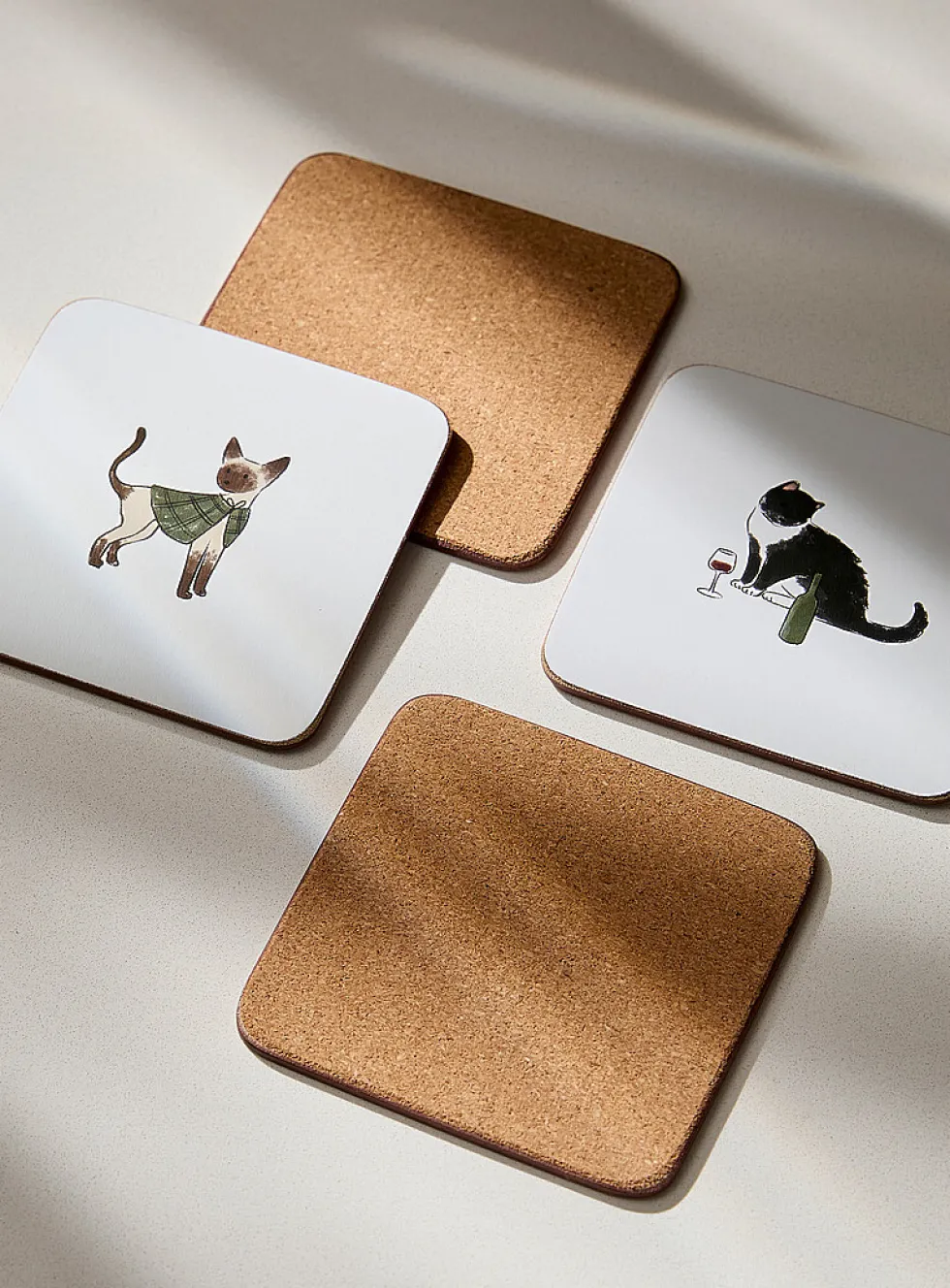 Sweet cat and dog life laminated cork coasters