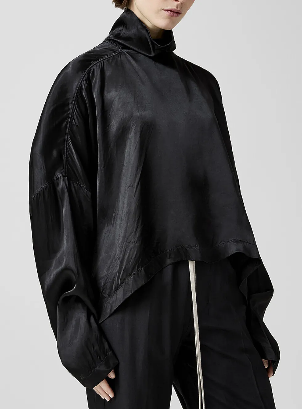 Tabard satiny mock-neck blouse