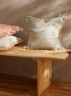 Tasselled linen cushion cover