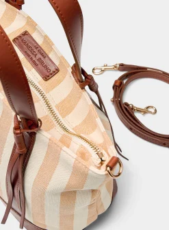 Tasselled striped small tote bag