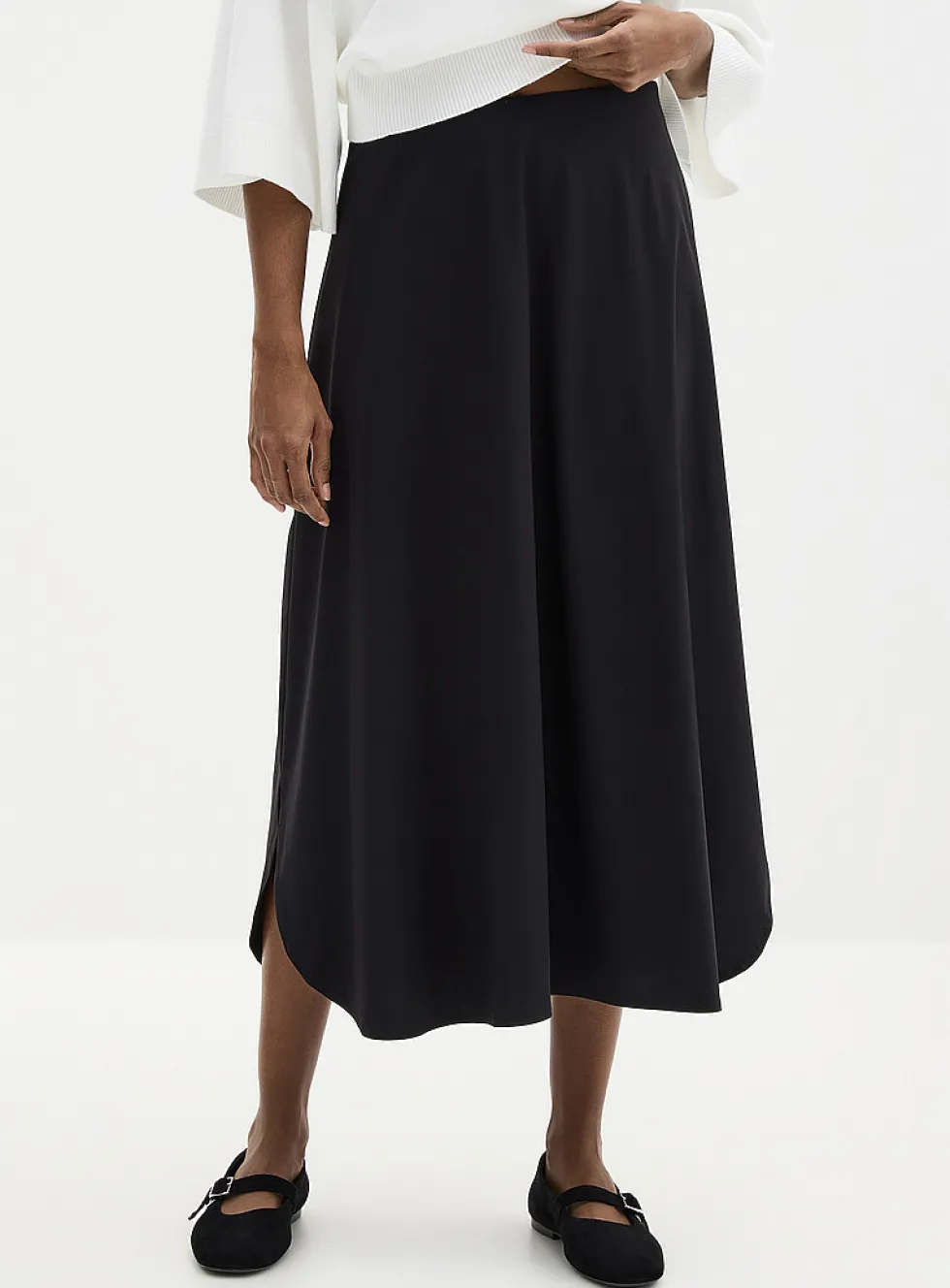 Technical fabric flared maxi skirt