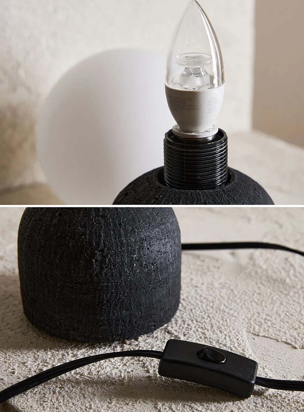Terracotta table lamp and spherical lampshade
