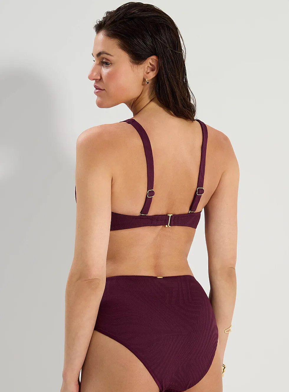 Textured striations high-rise bikini bottom